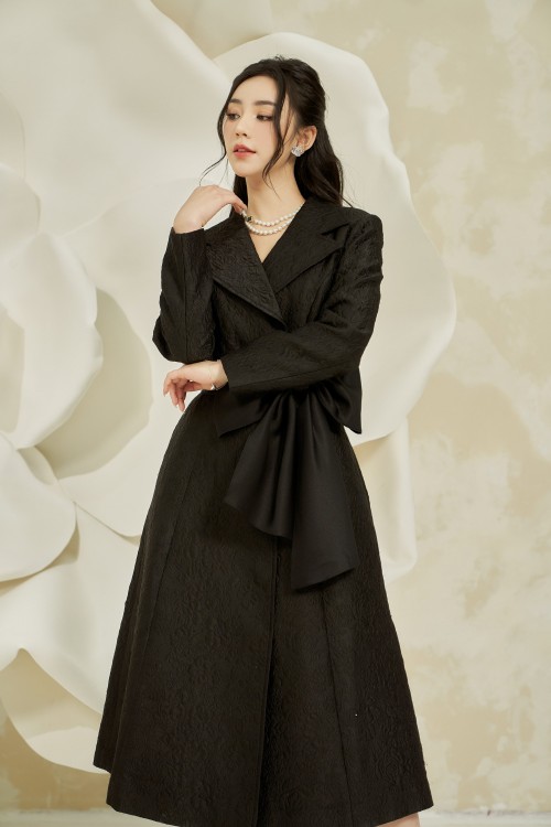 Sixdo Black Bowtie Midi Woven Dress
